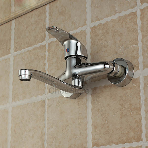 Chrome Double Handle Wall Mount Kitchen Sink Faucet Vessel Mixer Tap A822
